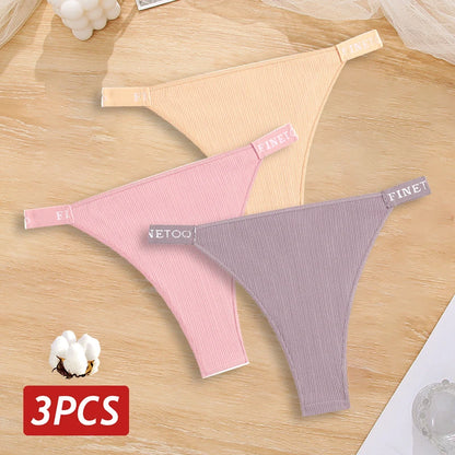 New 3Pcs/Set Cotton Brazilian Panties For Women Sexy Low-Waist Bikini Underwear Sets Solid Color Breathable Intimates Lingerie