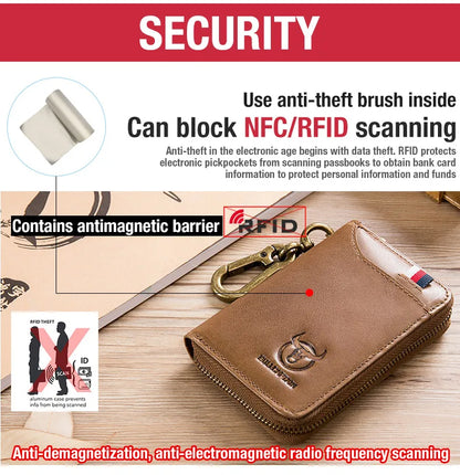 BULLCAPTAIN Genuine Leather Men's Key Card Bag High-quality Multi-function Key Box Car Key Chain Wallet Mini Card Bag Key Clip
