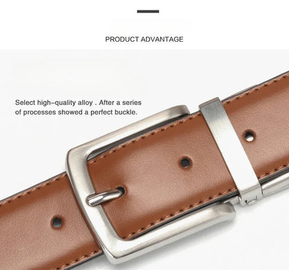 Real Genuine Leather Rotating Alloy Pin Buckle Belt for Men Unisex High Quality Cowskin Leather Cowboy Jeans Double-sided Belts