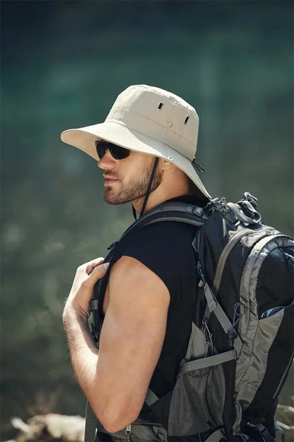 new Men's Wide Brim Sun Hat - Waterproof UV Protection Safari Bucket Hat for Fishing Hiking Climbing Summer Outdoor Oversized