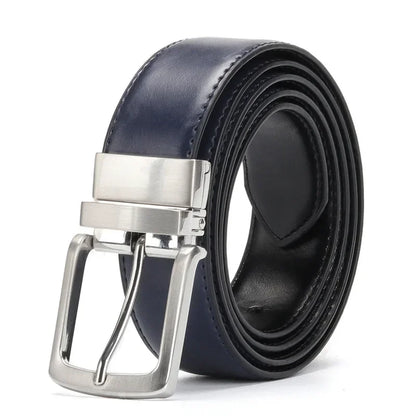 Real Genuine Leather Rotating Alloy Pin Buckle Belt for Men Unisex High Quality Cowskin Leather Cowboy Jeans Double-sided Belts