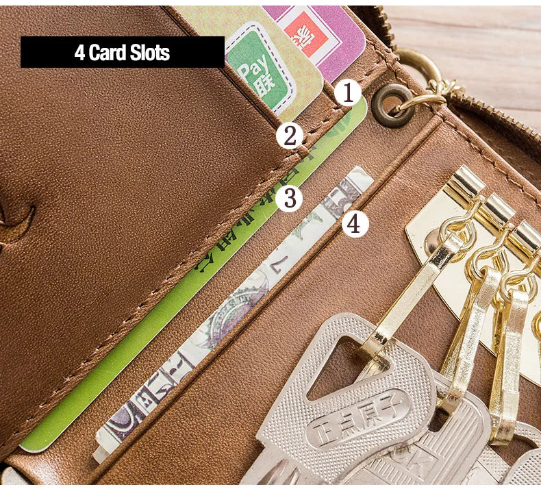 BULLCAPTAIN Genuine Leather Men's Key Card Bag High-quality Multi-function Key Box Car Key Chain Wallet Mini Card Bag Key Clip
