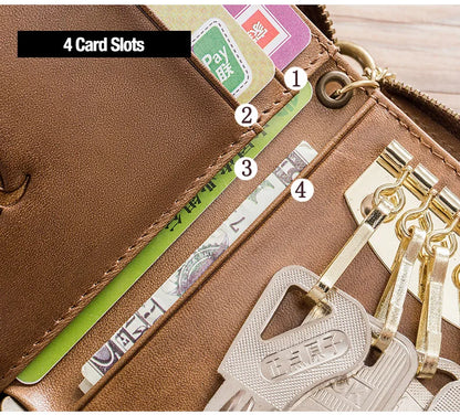 BULLCAPTAIN Genuine Leather Men's Key Card Bag High-quality Multi-function Key Box Car Key Chain Wallet Mini Card Bag Key Clip