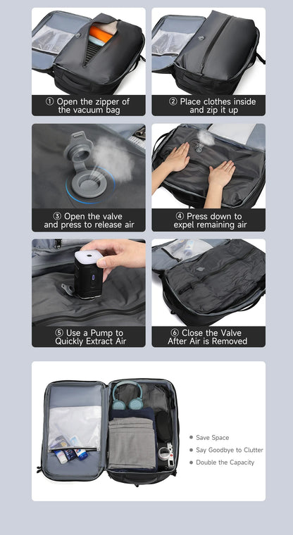 Tigernu Vacuum Compression Backpacks Men Travel Backpack Expandable USB Bag Large Capacity 17 Laptop Bags For Schoo Cabin Bags