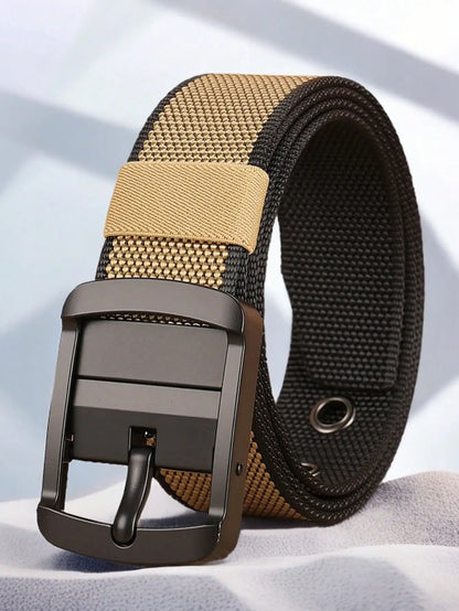 Thick double-sided nylon belt, men's casual needle buckle canvas belt, versatile workwear, jeans, pants strap, trendy