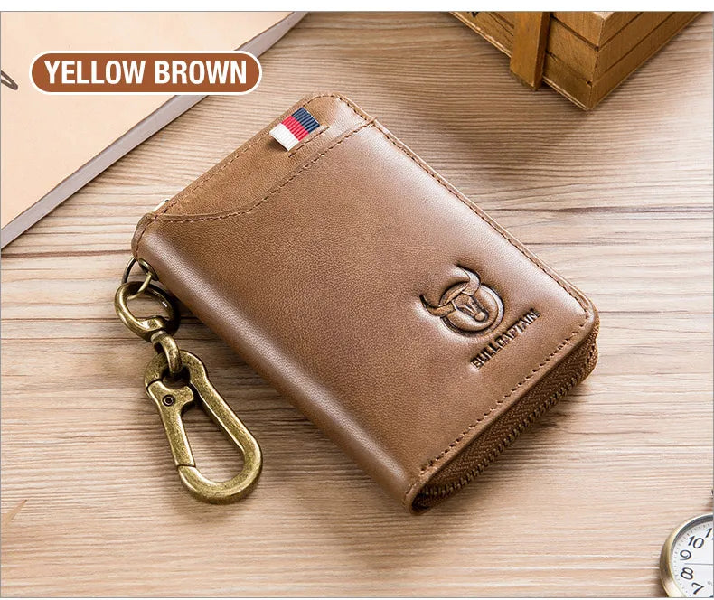 BULLCAPTAIN Genuine Leather Men's Key Card Bag High-quality Multi-function Key Box Car Key Chain Wallet Mini Card Bag Key Clip