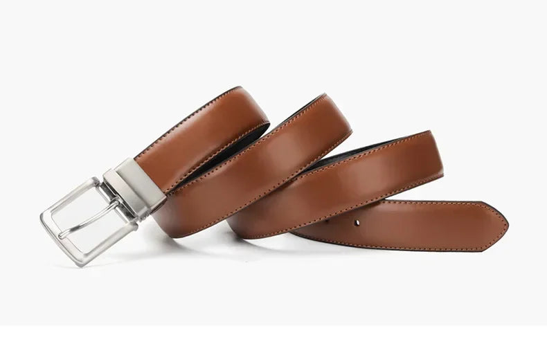 Real Genuine Leather Rotating Alloy Pin Buckle Belt for Men Unisex High Quality Cowskin Leather Cowboy Jeans Double-sided Belts