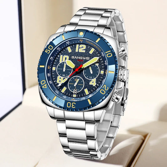 BANGWEI 2025 Luxury Watches Men Fashion Sports Quartz Wristwatches 30M Waterproof Luminous Chronograph Mens Watch Reloj Hombre