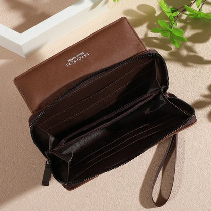 1pc Classic Men's Faux Leather Wallet, Double Layer with Snap Closure, Zippered Card Holder & Photo Compartment, Color blocking