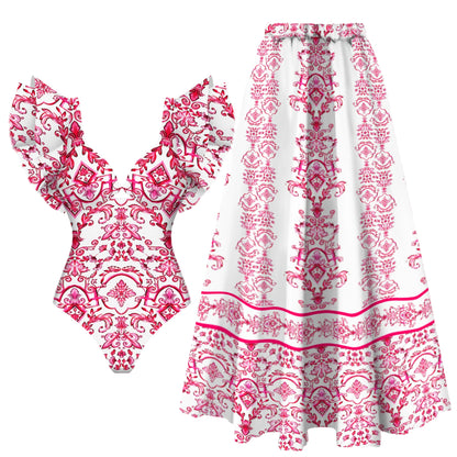 Women Swimsuit with Skirt Beachwear