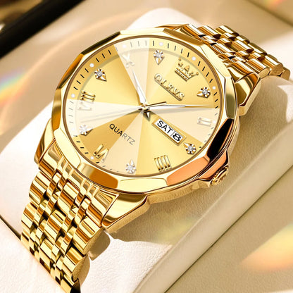 OLEVS New Watch for Men Original Quartz Waterproof Male Wristwatch Gold Stainless Steel Strap High-end Luxury Man Watch Clock