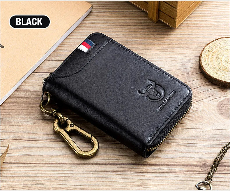 BULLCAPTAIN Genuine Leather Men's Key Card Bag High-quality Multi-function Key Box Car Key Chain Wallet Mini Card Bag Key Clip