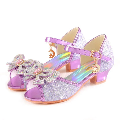 Summer Girls Sandals with Heel Princess Dancing Shoes