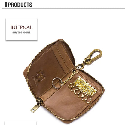 BULLCAPTAIN Genuine Leather Men's Key Card Bag High-quality Multi-function Key Box Car Key Chain Wallet Mini Card Bag Key Clip