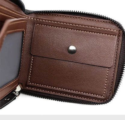 Men's Wallet Made of PU Wax Oil Skin Purse for Men Coin Purse Short Male Card Holder Wallets Zipper Around Money Coin Purse