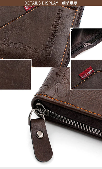 Men's Wallet Made of PU Wax Oil Skin Purse for Men Coin Purse Short Male Card Holder Wallets Zipper Around Money Coin Purse