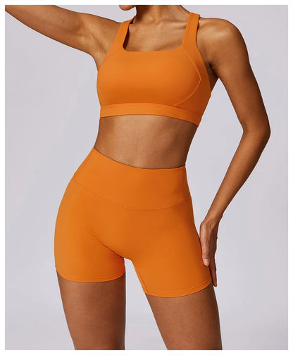 Workout Yoga Set for Women Gym Clothes Woman 2 Piece Strappy Sports Bra Butt Lifting Leggings Shorts Fitness Outfits Sportswear