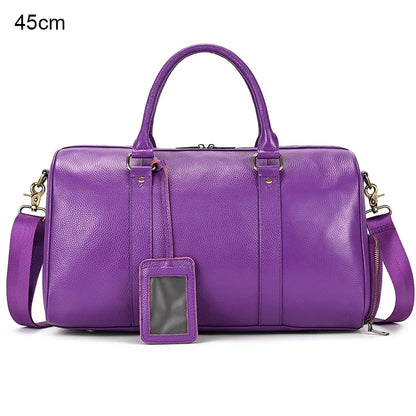 Luxury Genuine Leather Men Women Travel Bag Cow Leather Carry On Luggage Bag Travel Shoulder Bag Male Female Weekend Duffle Bag