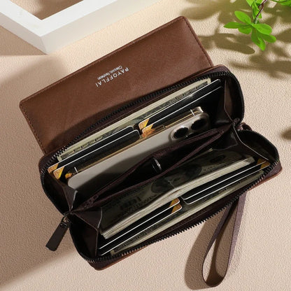 1pc Classic Men's Faux Leather Wallet, Double Layer with Snap Closure, Zippered Card Holder & Photo Compartment, Color blocking