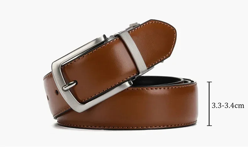 Real Genuine Leather Rotating Alloy Pin Buckle Belt for Men Unisex High Quality Cowskin Leather Cowboy Jeans Double-sided Belts