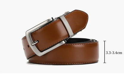 Real Genuine Leather Rotating Alloy Pin Buckle Belt for Men Unisex High Quality Cowskin Leather Cowboy Jeans Double-sided Belts