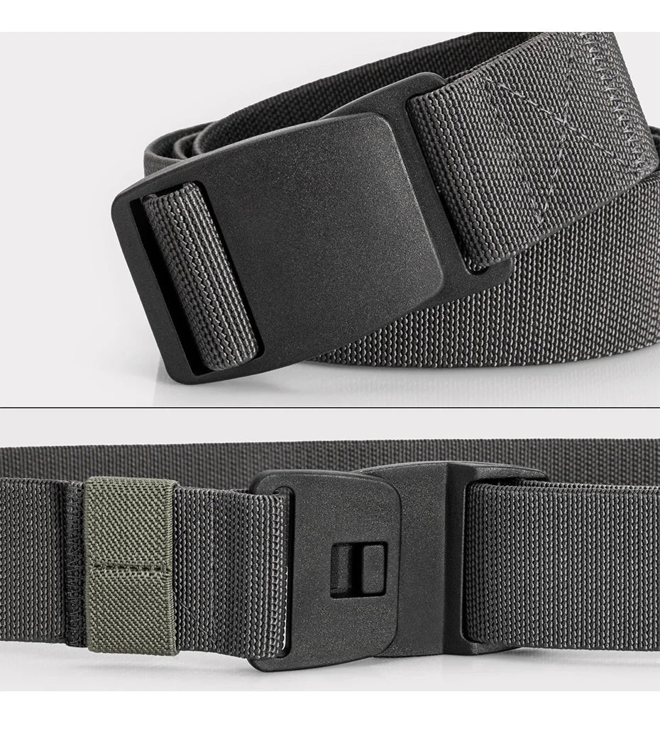 Maikun Large Size Fabric Men's Belt Work No Hole Nylon Webbing Plastic Buckle Belt Military Nylon Blend Web Belt