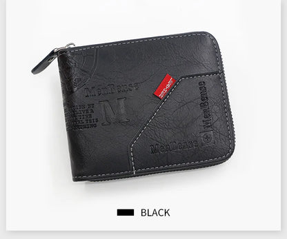 Men's Wallet Made of PU Wax Oil Skin Purse for Men Coin Purse Short Male Card Holder Wallets Zipper Around Money Coin Purse