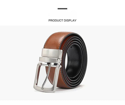 Real Genuine Leather Rotating Alloy Pin Buckle Belt for Men Unisex High Quality Cowskin Leather Cowboy Jeans Double-sided Belts