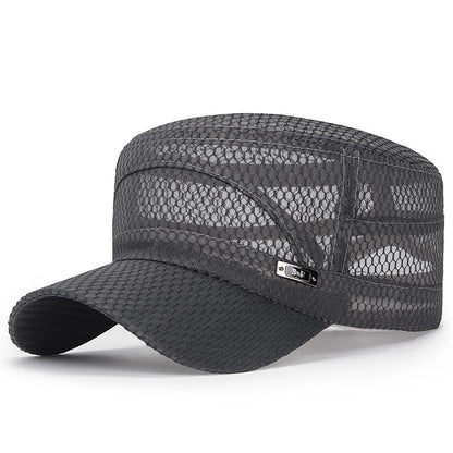 FashionSummer Men's Summer Hat Mesh Military Caps FlatTop Snapback Adjustable Baseball Cap Cadet ArmyMan Breathable Trucker Caps
