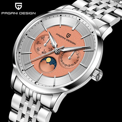 Pagani Design 2025 New 40mm Moon Phase Multifunctional Men Watch 100m Waterproof Sapphire Glass Men Quartz Watches