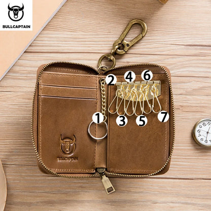 BULLCAPTAIN Genuine Leather Men's Key Card Bag High-quality Multi-function Key Box Car Key Chain Wallet Mini Card Bag Key Clip