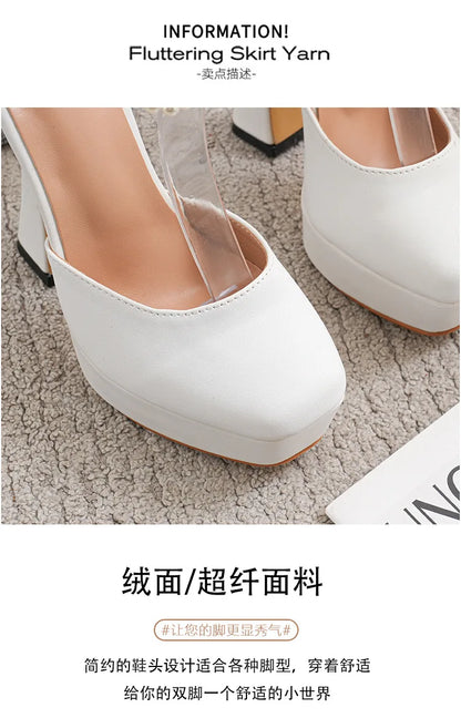 2025 Summer High Heels Womens Sandals Fashion Super High Heels Sandals Bow One Word Buckle Square Head Coarse Heels Ladies Shoes