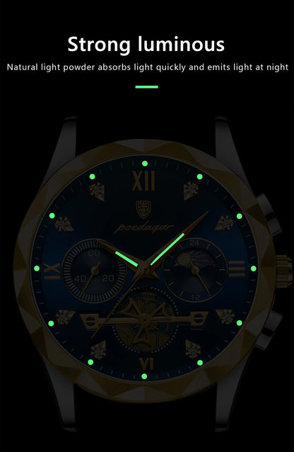 POEDAGAR Luxury Man Wristwatch Chronograph Waterproof Luminous Men Watch Stainless Steel High Quality Sport Men's Quartz Watches