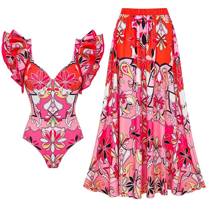 Women Swimsuit with Skirt Beachwear