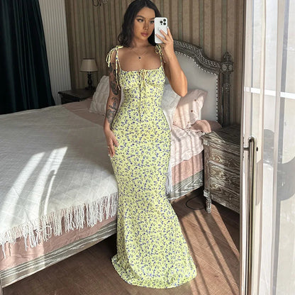 Women Elegant Floral Beach Vacation Long Summer Dress