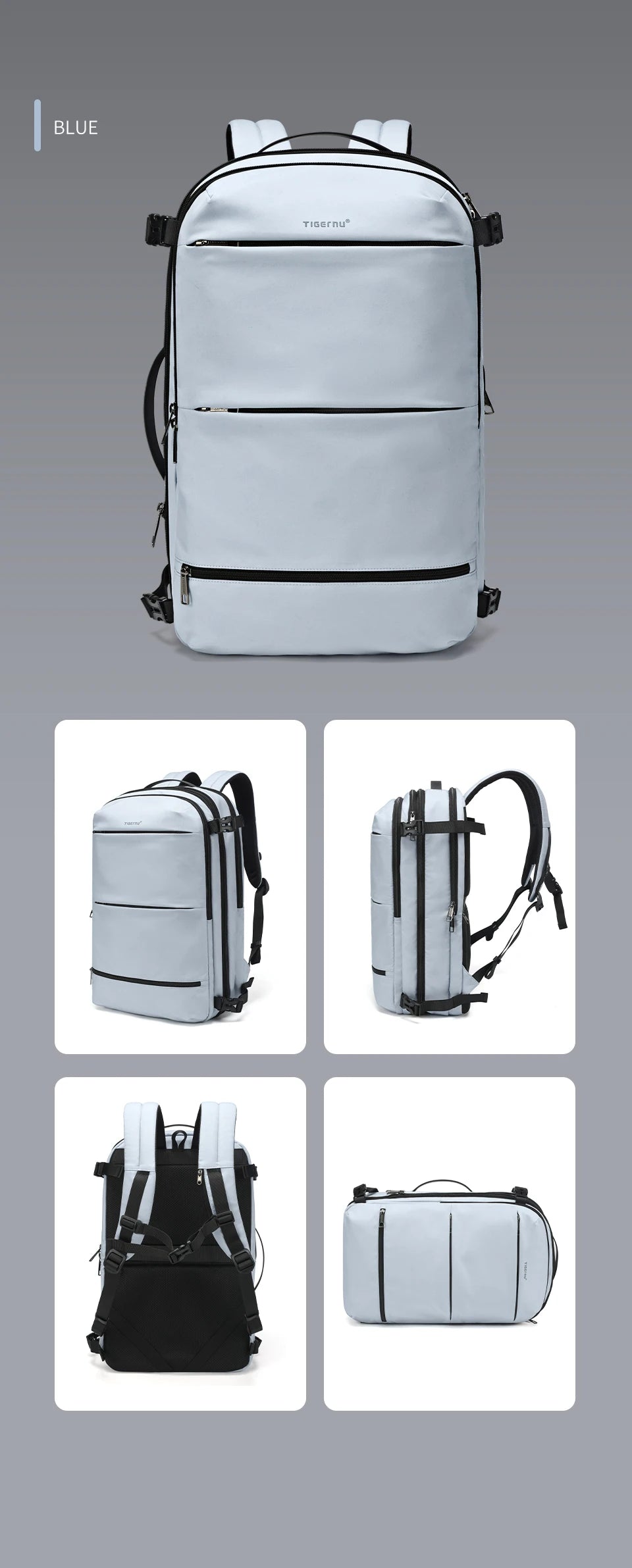 Tigernu Vacuum Compression Backpacks Men Travel Backpack Expandable USB Bag Large Capacity 17 Laptop Bags For Schoo Cabin Bags