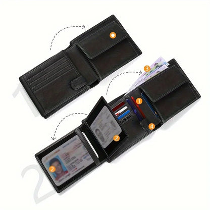 YATBEST Men's Wallet RFID Anti-Theft Brush Loose Leaf Three Fold Wallet Large Capacity With Zero Money Bag Credit Card Bag