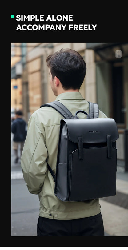 Mark Ryden Classic Business Work Black Leather Backpack 15.6 Inch Laptop Waterproof Bag School Bags Business bacbackpack for men