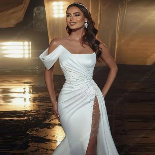 Elegant Mermaid Women Wedding Dresses Sexy High Forking Princess Bridal Gowns Mopping Length Party Vestidos De Novia Customized