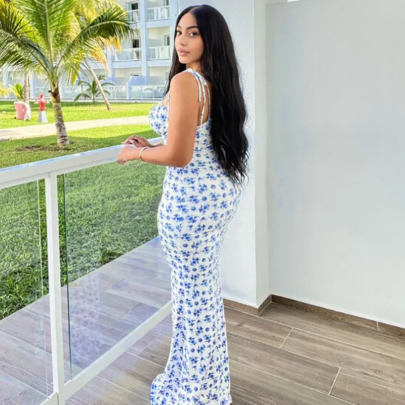 Women Elegant Floral Beach Vacation Long Summer Dress