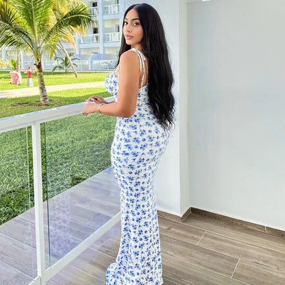 Women Elegant Floral Beach Vacation Long Summer Dress