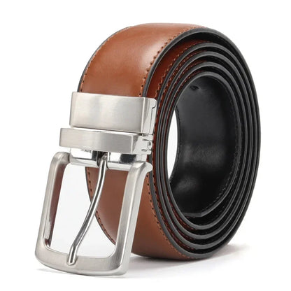 Real Genuine Leather Rotating Alloy Pin Buckle Belt for Men Unisex High Quality Cowskin Leather Cowboy Jeans Double-sided Belts