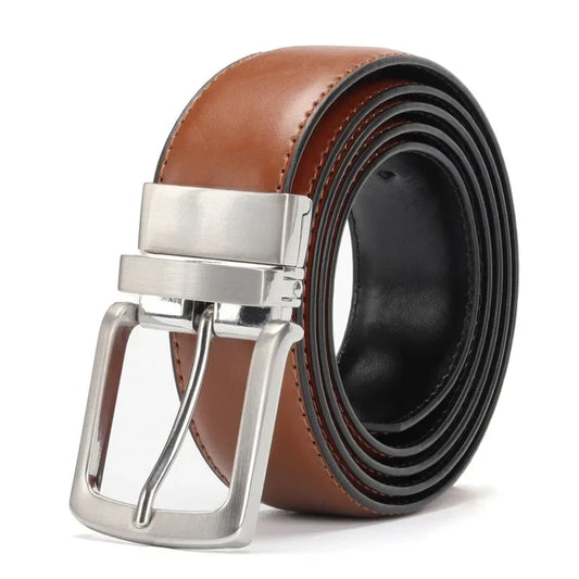 Real Genuine Leather Rotating Alloy Pin Buckle Belt for Men Unisex High Quality Cowskin Leather Cowboy Jeans Double-sided Belts