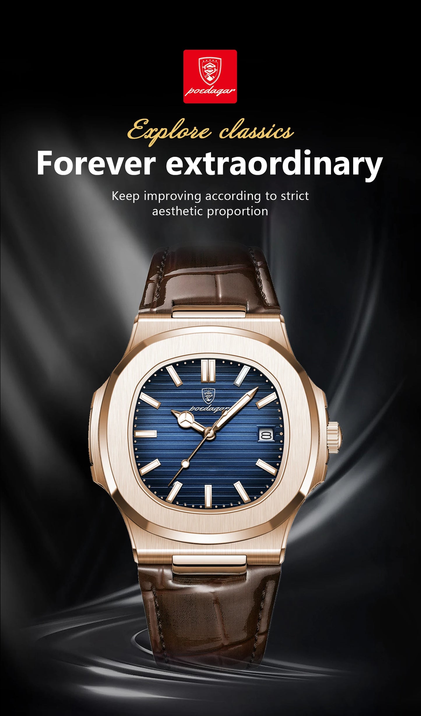 POEDAGAR Top Luxury Square Man Watch Date Waterproof Luminous Quartz Men Watches High Quality Fashion Sports Leather Men's Watch