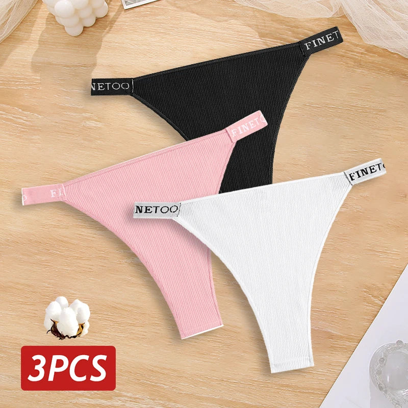 New 3Pcs/Set Cotton Brazilian Panties For Women Sexy Low-Waist Bikini Underwear Sets Solid Color Breathable Intimates Lingerie