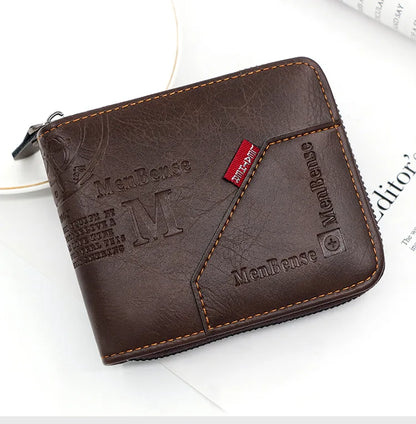 Men's Wallet Made of PU Wax Oil Skin Purse for Men Coin Purse Short Male Card Holder Wallets Zipper Around Money Coin Purse