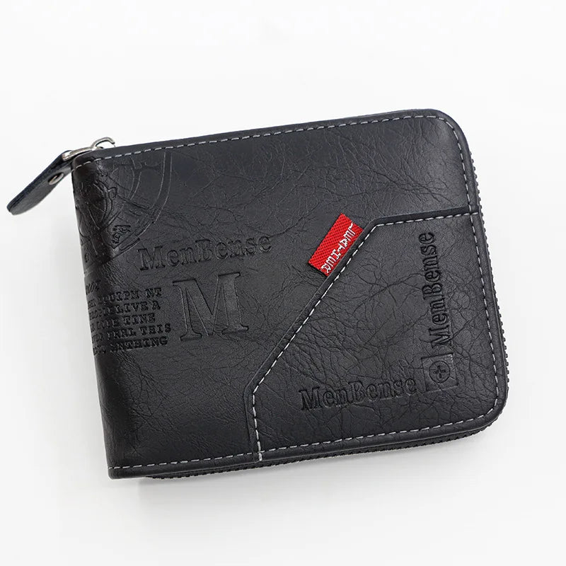 Men's Wallet Made of PU Wax Oil Skin Purse for Men Coin Purse Short Male Card Holder Wallets Zipper Around Money Coin Purse