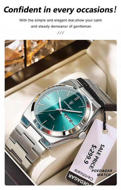 POEDAGAR Luxury Sport Quartz Man Wristwatch Waterproof Luminous Date Week Men Watches Stainless Steel Men's Watch Male Reloj+box