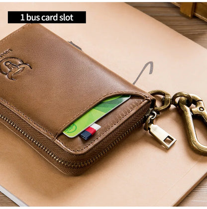 BULLCAPTAIN Genuine Leather Men's Key Card Bag High-quality Multi-function Key Box Car Key Chain Wallet Mini Card Bag Key Clip