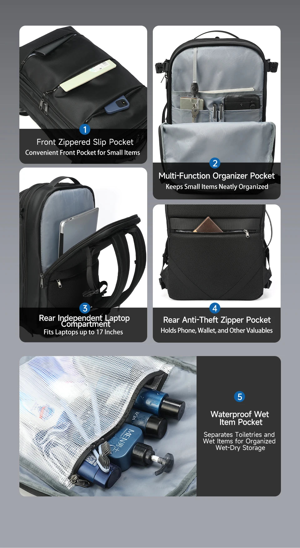 Tigernu Vacuum Compression Backpacks Men Travel Backpack Expandable USB Bag Large Capacity 17 Laptop Bags For Schoo Cabin Bags